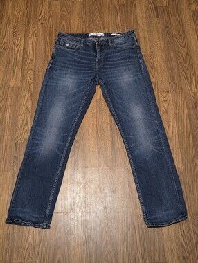 Guess Mens 34x32 Dark Wash Relaxed Tapered Fit Denim Jeans Classic Streetwear